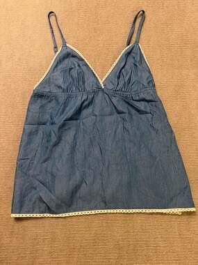 POL Denim Chambray Babydoll Cami Top Size S Lace Trim Y2K Coquette